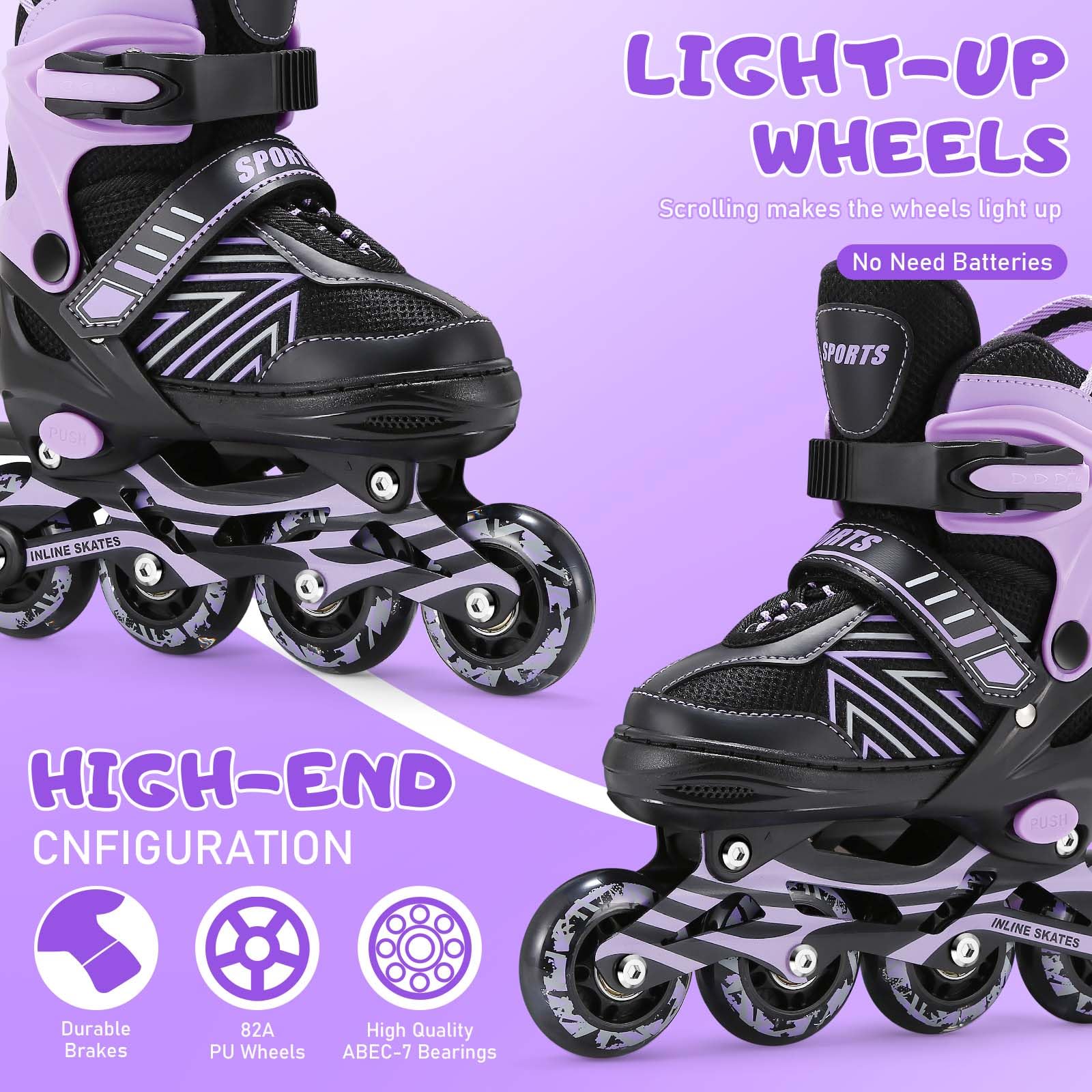 Kids adjustable inline skates for girls and boys with light-up wheels, featuring a secure fit and beginner-friendly design by Ylaide.