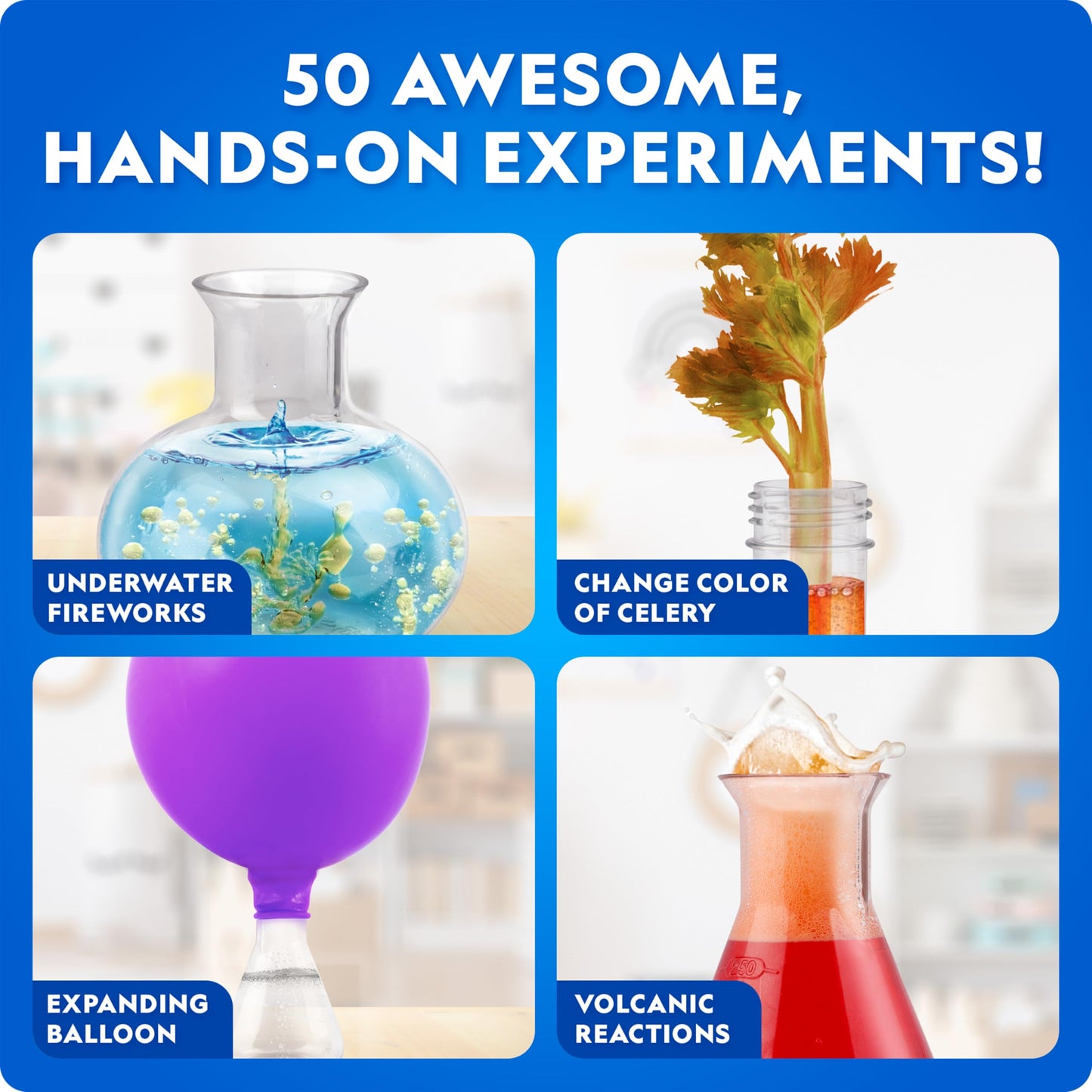 Blue Marble National Geographic Kids Junior Chemistry Set with lab tools and 50 science experiments for young learners.