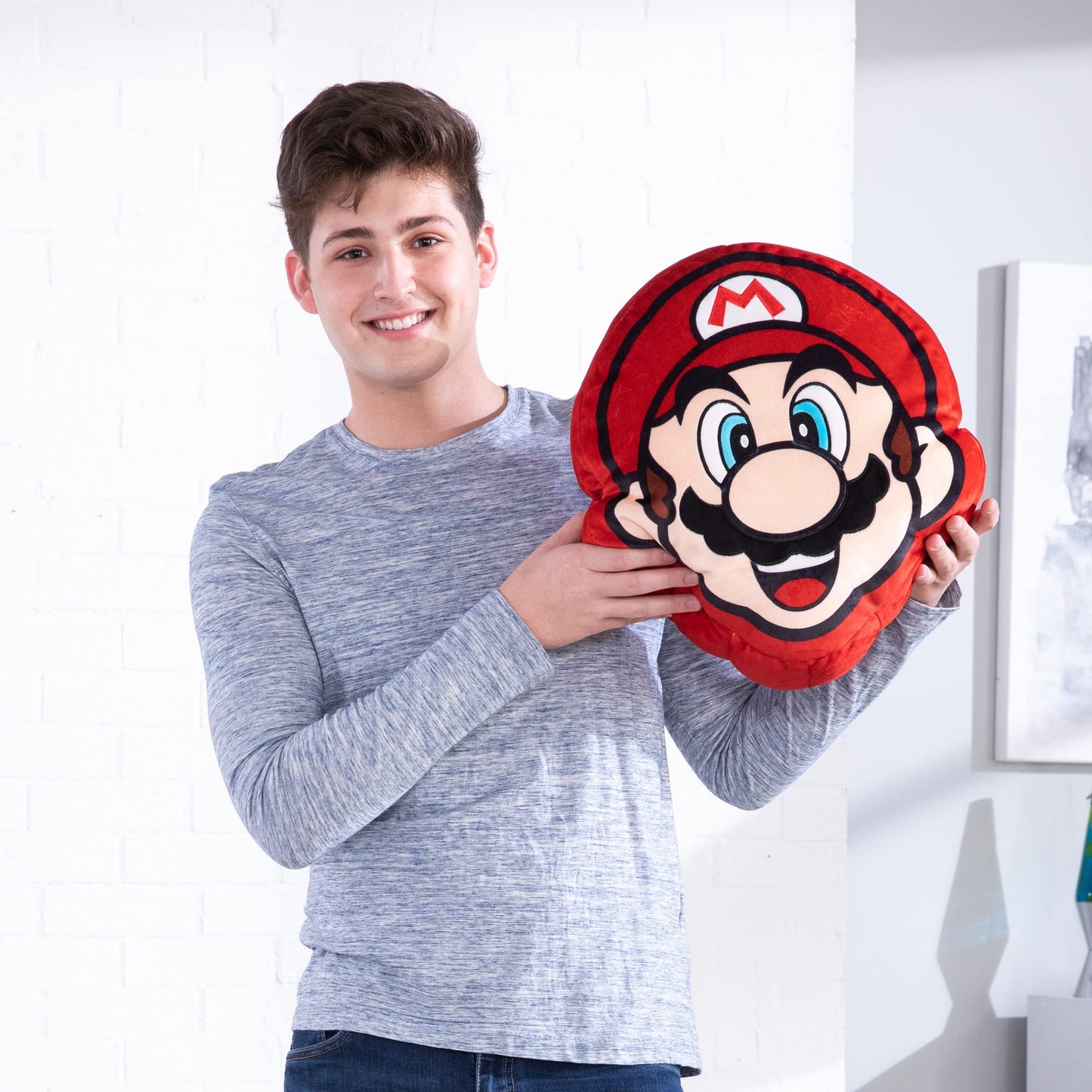 Club Mocchi Mocchi T12423 Mega, Nintendo Merchandise, Bedroom Accessories, Super Mario Cushion for Boys and Girls Aged 3 Years and Older, 15 Inch Plush Toy, Multi