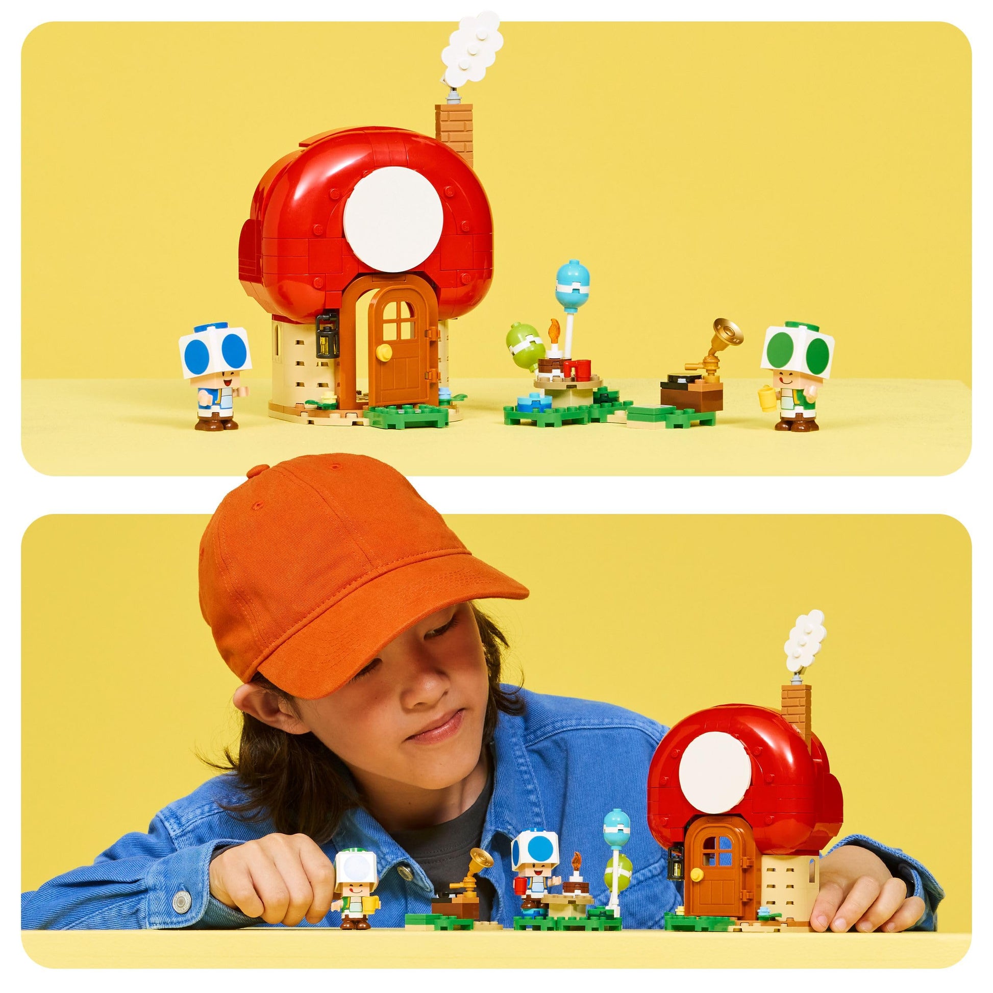 LEGO Super Mario Party at Toad's House set with Mario and Toad figures, kitchen, bedroom, and picnic table for kids 7+.