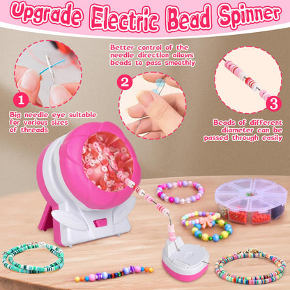 Xinrongda clay bead spinner for jewelry making, electric bead spinner with bead bowl, needle, and thread for DIY beading projects.