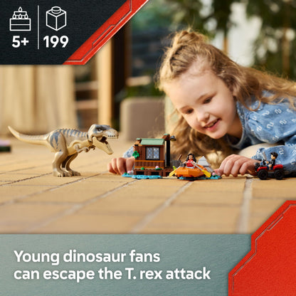 LEGO Jurassic World T. rex River Escape - Interactive Dinosaur Toy - incl. a Dino Figure, Boat Toy, ATV & 2 Minifigures - Gift for 5+ Year Old Boys & Girls - 76975