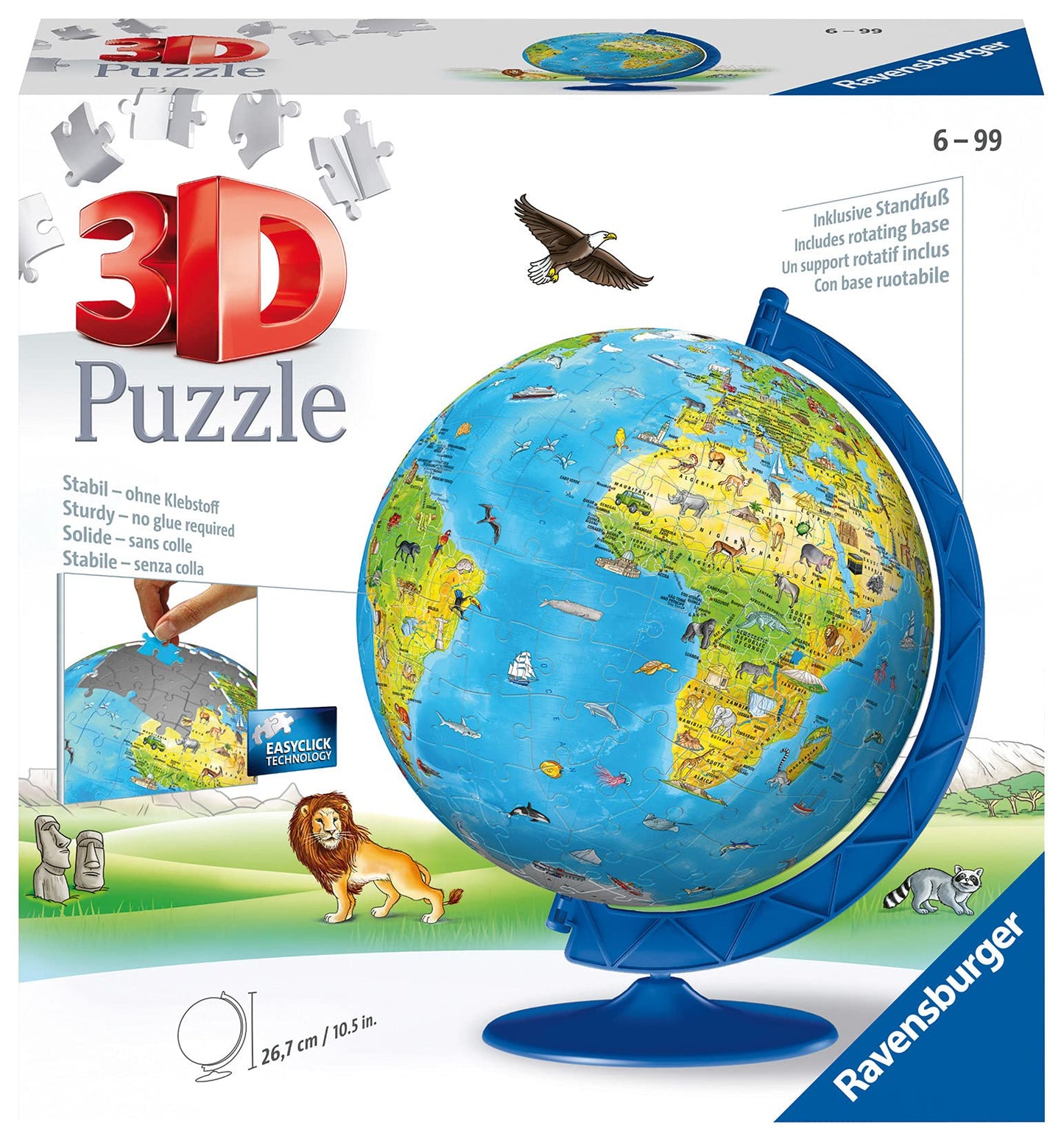 Ravensburger Children's World Globe 3D Jigsaw Puzzle for Kids age 6 Years Up - 180 Pieces - No Glue Required - Educational Gifts for Children