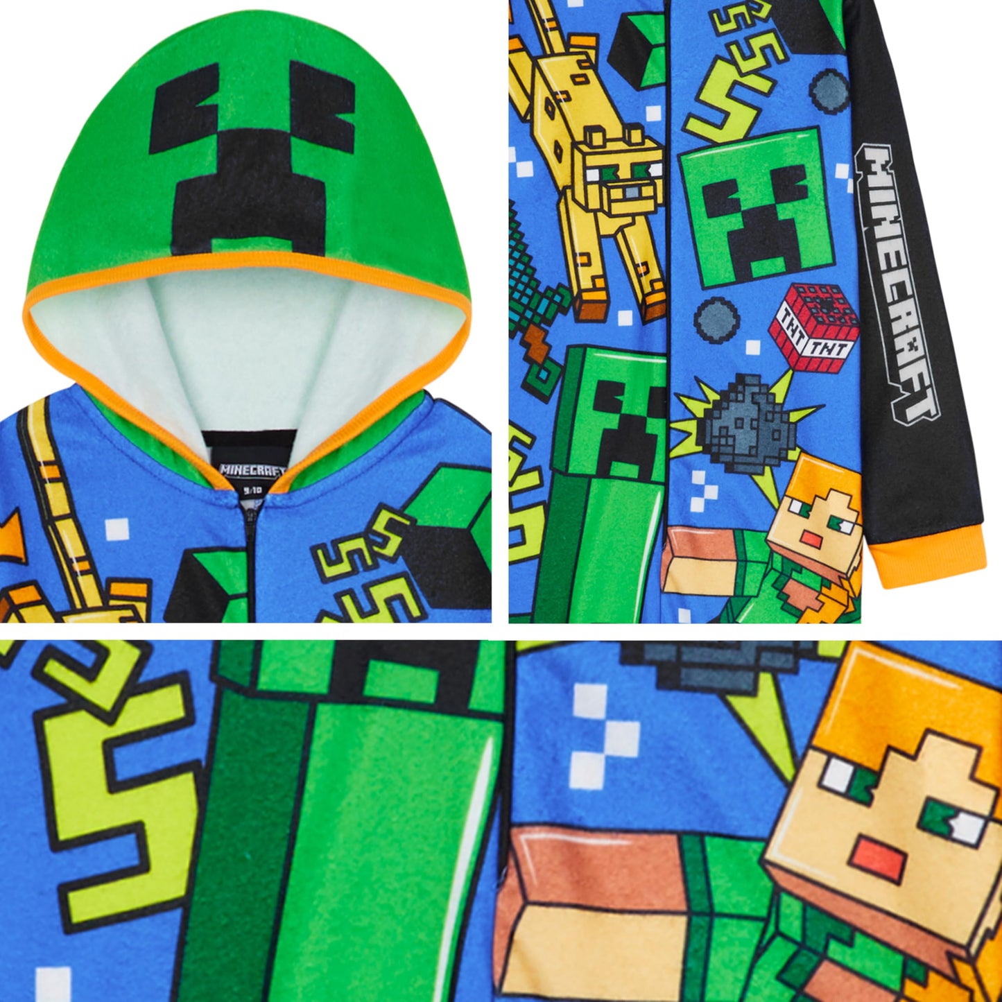 Get Trend Minecraft Onesies for Boys & Teens 7-14 Years, Hooded Fleece Loungewear, Jumpsuit Pyjamas, Gamer Gifts for Boys (9-10 Years, Multi Hooded Minecraft)