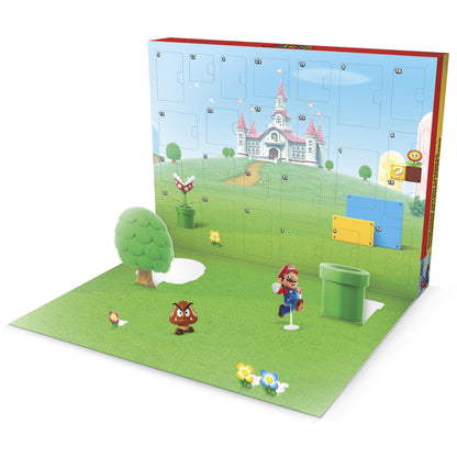 Super Mario Super Mario Advent Calendar with 24 days of surprises, featuring small figures of Mario characters and accessories.