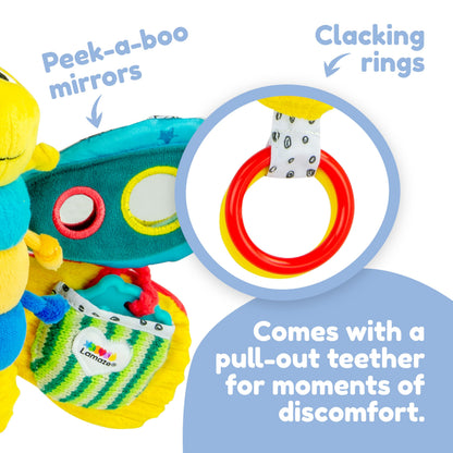 LAMAZE Freddie the Firefly clip-on sensory toy for newborns, perfect for prams and pushchairs, suitable for babies 0-6 months.