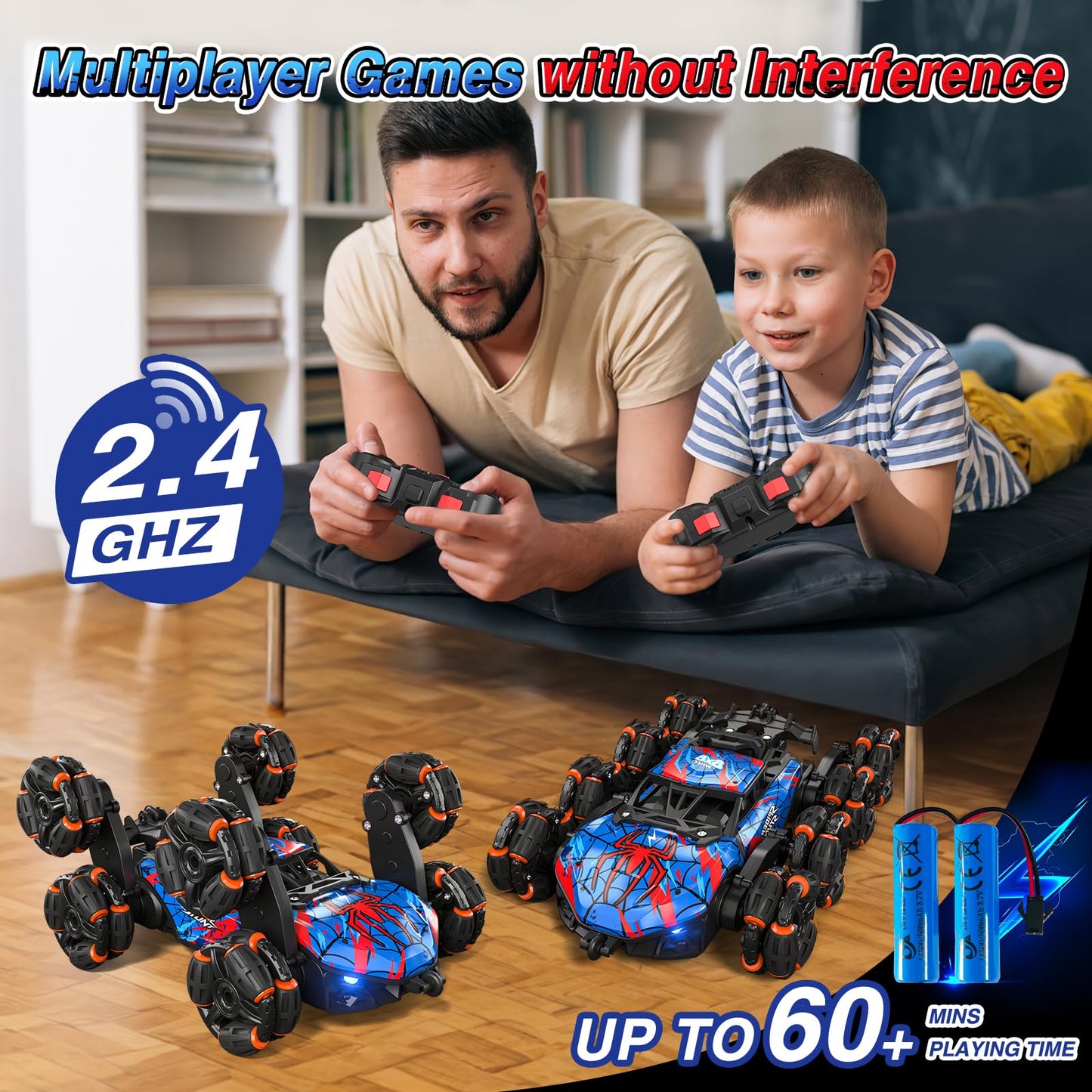 Sunrad Remote Control Cars,8WD Gesture Sensing RC Stunt Cars,2.4GHz RC Drift Car with LED Light,Music and Spray,RC Car Toys Gifts for Kids 3-12 Year Old Boys,Indoor Outdoor Toy Gifts for Kids