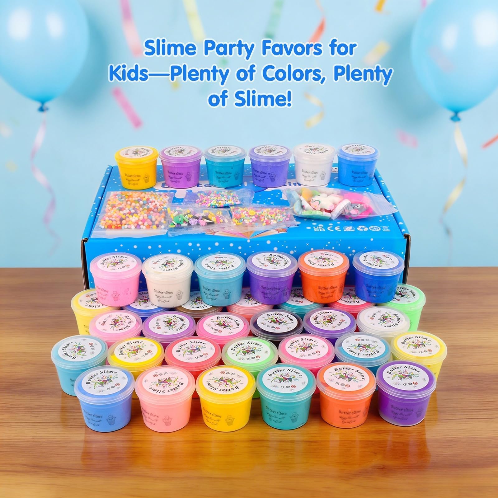 Set of 45 Kaoerdce butter slime kits with colorful, soft, non-sticky slime toys perfect for kids' birthday favors and stress relief.