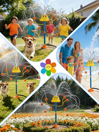 VATOS Water Sprinkler Outdoor Yard Toy for Kids, Smile Face Rainbow Splash Toy with 8 Wiggle Tubes 4 Nozzle, Backyard Lawn Water Sprinkler, Summer Family Games, Fun Water Toys for Kids 3-8 Boy Girl