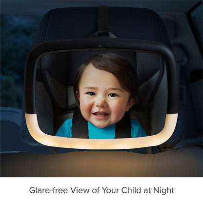 Munchkin In-Sight Car Seat Mirror with LED Night Light | Large Car Mirror for Rear Facing & Toddlers | Shatterproof & Crash Tested Child Car Mirror