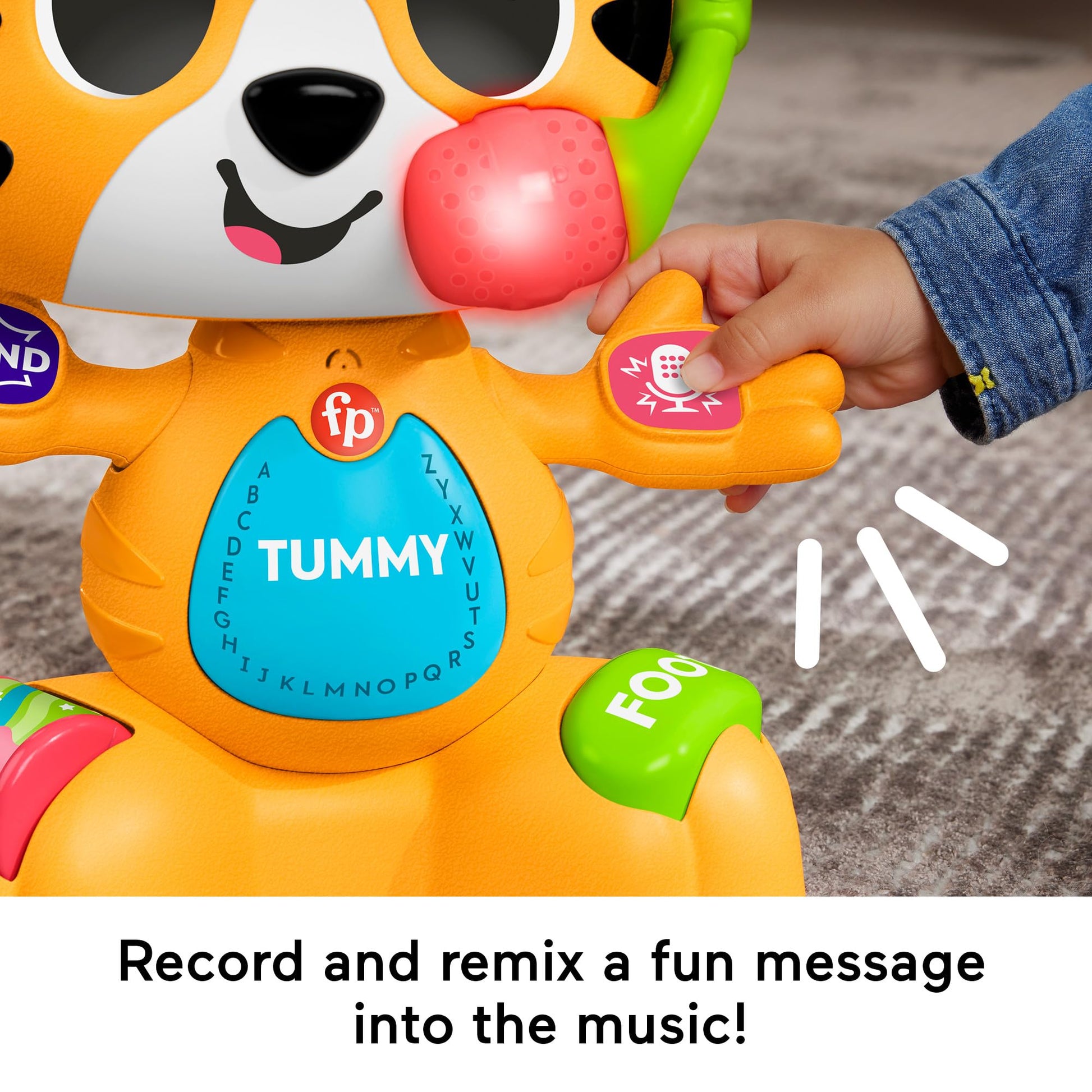 Fisher-Price Baby Learning Toy Link Squad Bop & Groove Tiger with music and lights for infants 9+ months, UK English version.