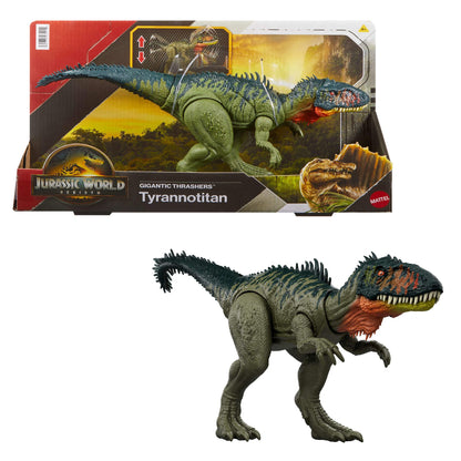 Mattel Jurassic World Rebirth Gigantic Thrashers Tyrannotitian Dinosaur Figure Toy, 2 Tail Activated Rampage Attacks, Digital Play, JCL75
