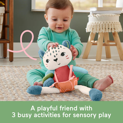 Fisher-Price Baby Sensory Toy Planet Friends Spotting Fun Snow Leopard for Newborns Ages 3+ Months, Made of 95% Recycled Plastic and FSC Certified Packaging, HKD64