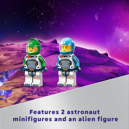 LEGO City Spaceship and Asteroid Discovery Set featuring an alien figure and two astronaut minifigures for imaginative play.