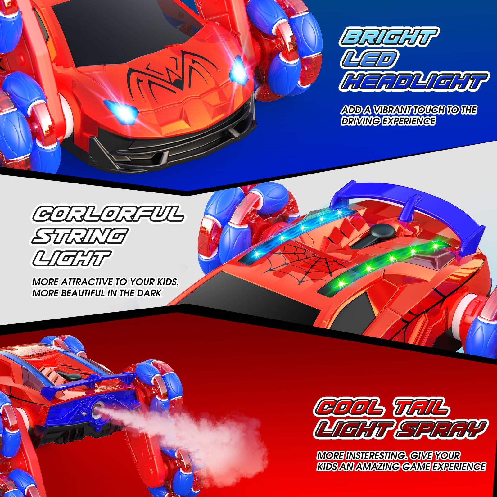 Dreamlandia remote control monster truck with lights, sounds, and spray, designed for kids aged 3-12, outdoor garden RC car toy.