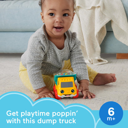 Fisher-Price Poppity Pop Dump Truck toy with colorful balls and moving parts for children to play and learn.