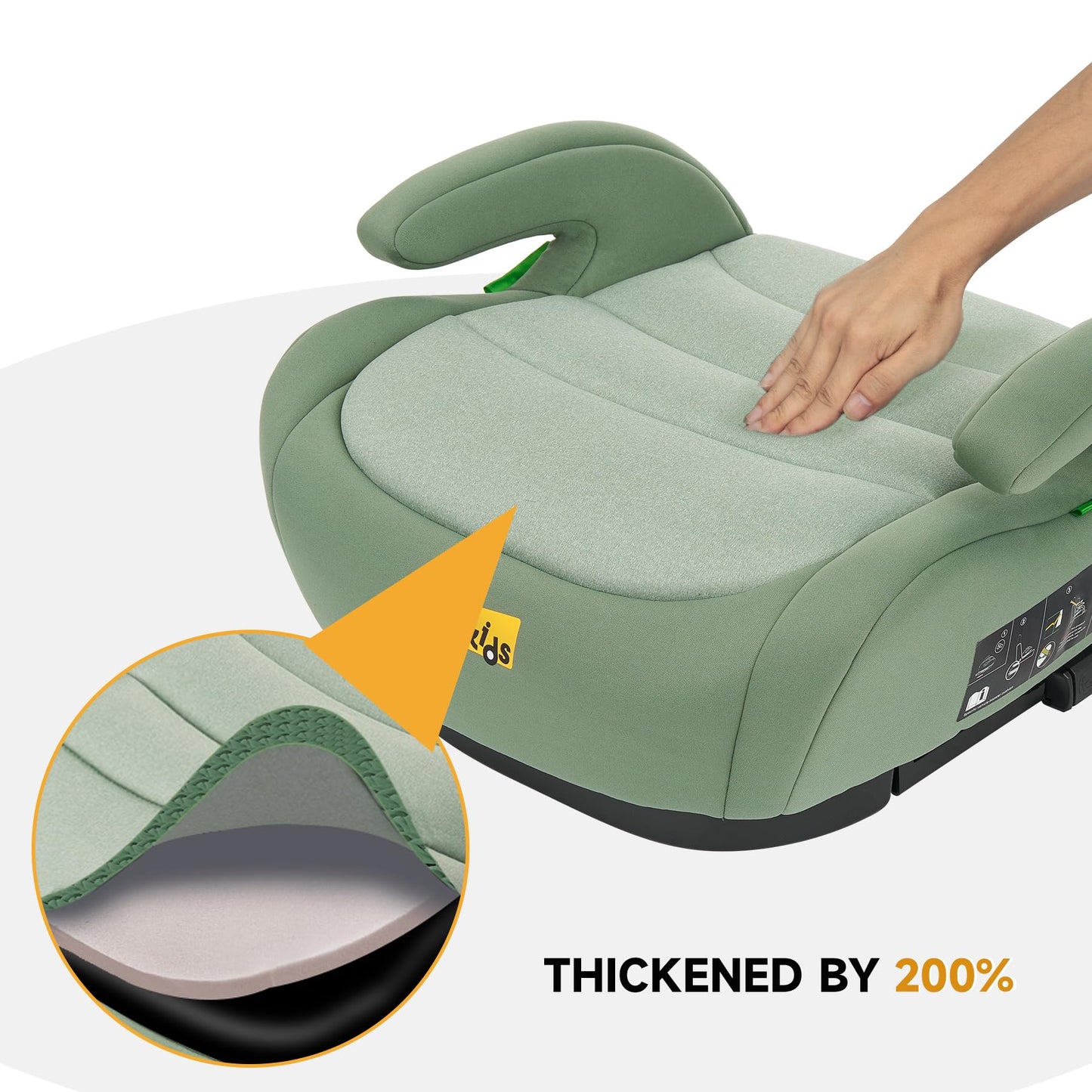 Jovikids I-Size Booster Seat for Car with ISOFIX, 125-150cm (Group 2/3, 6-12 Years), Portable Car Seats for Kids, Convenient for Everyday Use, Great for Travel, ECE R129 (Soft Green)