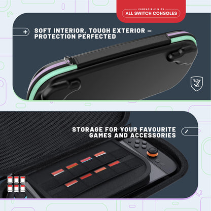 STEALTH 3-in-1 accessory bundle for Nintendo Switch, Switch 2, and OLED, including controller grips, screen protectors, and charging dock