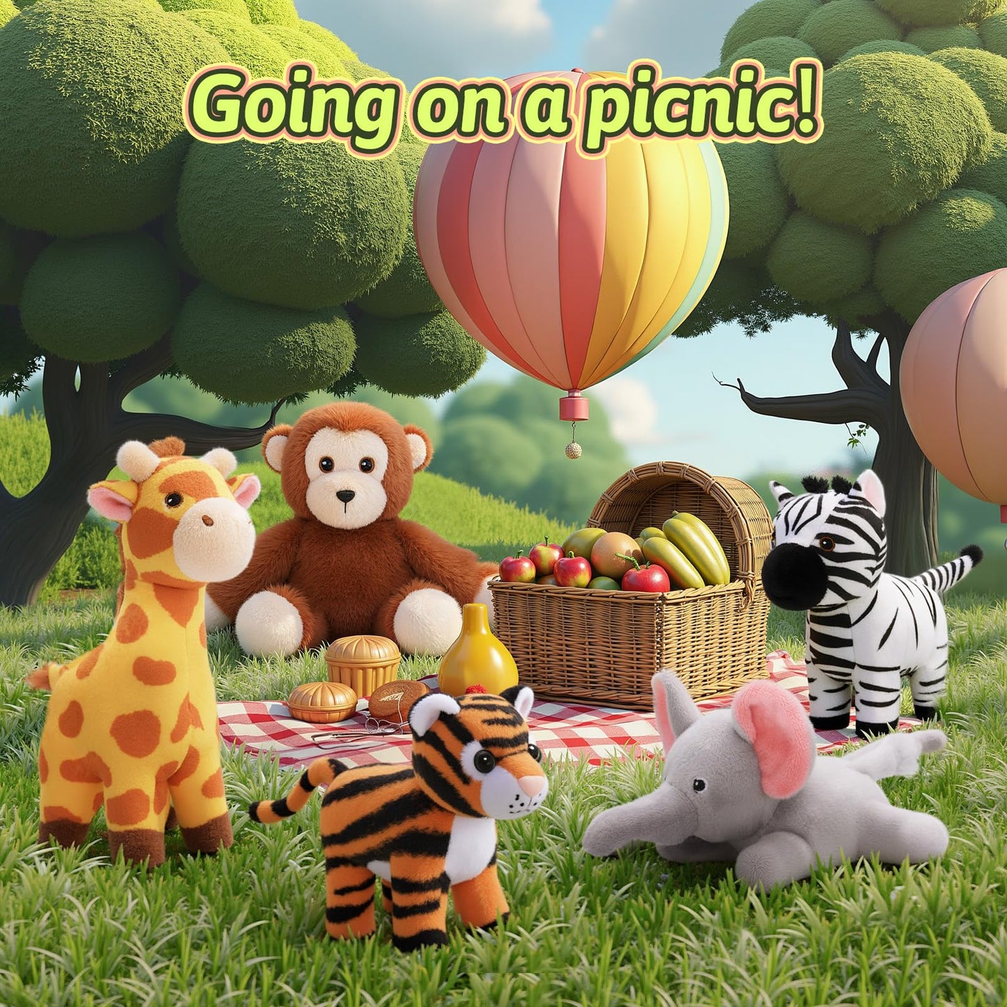 OUOZZZ plush zoo animal toys for babies 6 to 12 months, perfect for crawling and tummy play, in vibrant colors and soft textures.