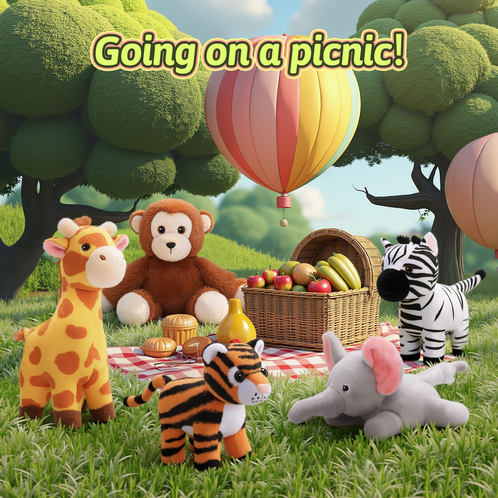 OUOZZZ plush zoo animal toys for babies 6 to 12 months, perfect for crawling and tummy play, in vibrant colors and soft textures.