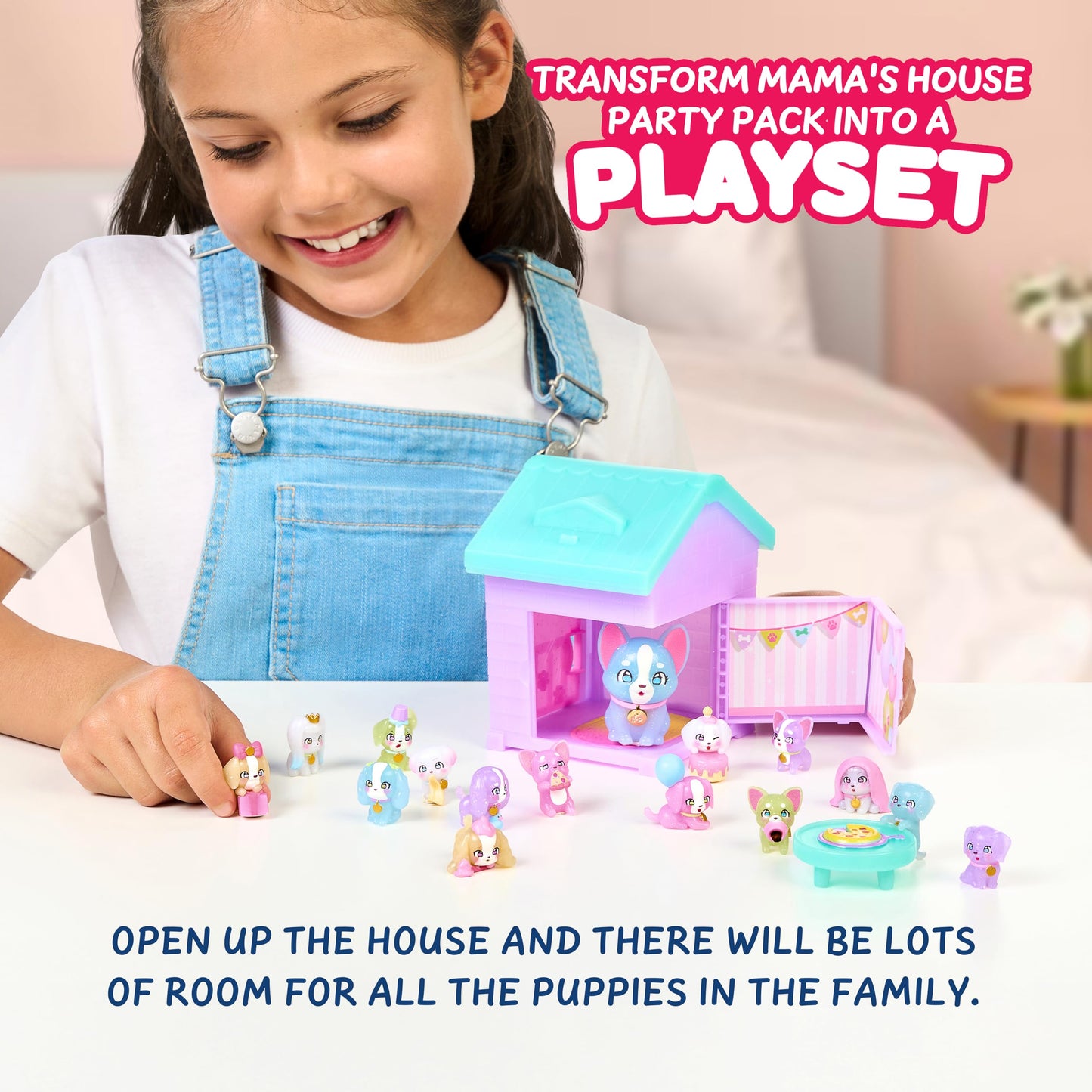 Little Live Pets Mama Surprise Families - Puppy Party Pack, Collect 15 Mini Collectible Puppies and Mama Pup, Fold-Out Playset with Mama's House, Over 80 Puppies to Collect, Fun Gift for Kids