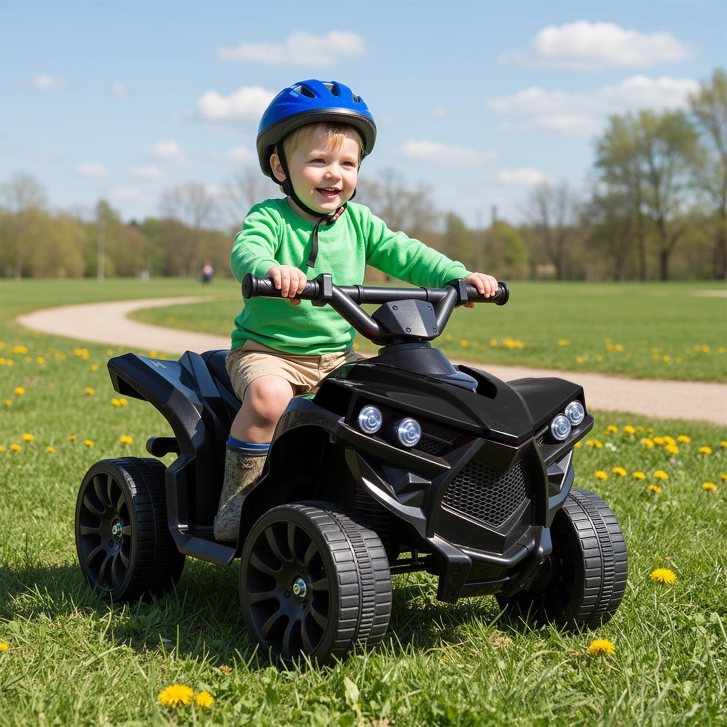 MAMIZO 6V Kids Electric Ride on Car, ATV Quad Bike with MP3 Music Player, Trumpet and LED Lights, USB Charging, Children Vehicle Quad Electric Car 3-5 km/h, for 3 Years Old Boys Girls, Black