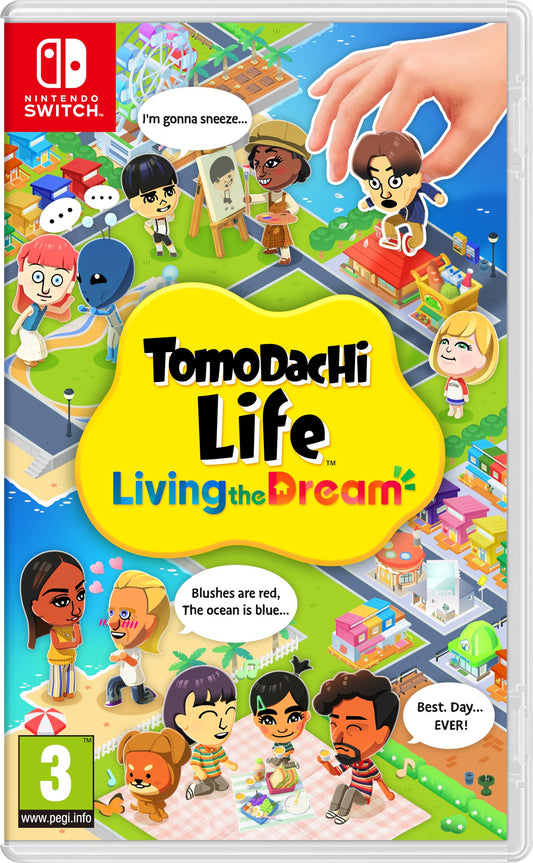Nintendo Tomodachi Life: Living the Dream game case with colorful cover art featuring animated characters and vibrant design.