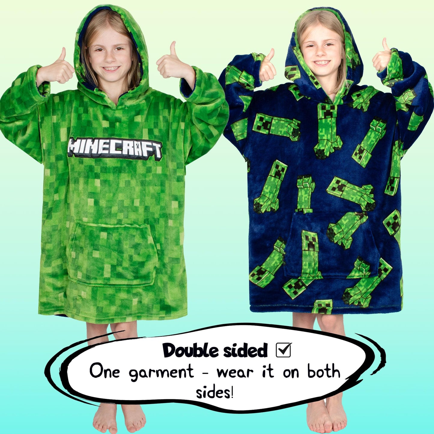 Minecraft Oversized Hoodie Blanket for Kids Teens Reversible Super Soft Fleece Warm Boys Hoodie One Size Gift for Boys