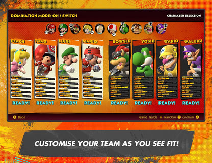Nintendo Mario Strikers Battle League football game for Nintendo Switch, featuring colorful game cover art with Mario and characters.