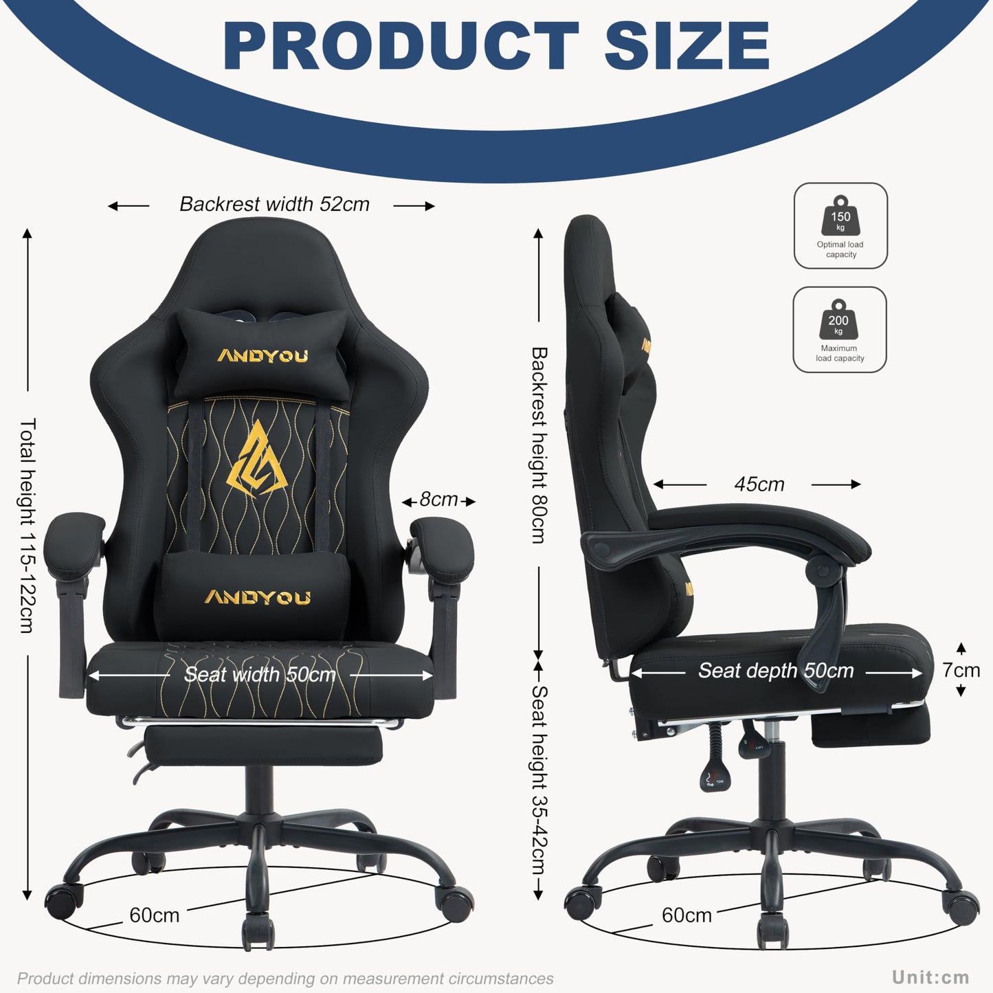Andyou gaming chair with adjustable footrest, lumbar support, swivel design, PU leather, ergonomic computer chair for adults