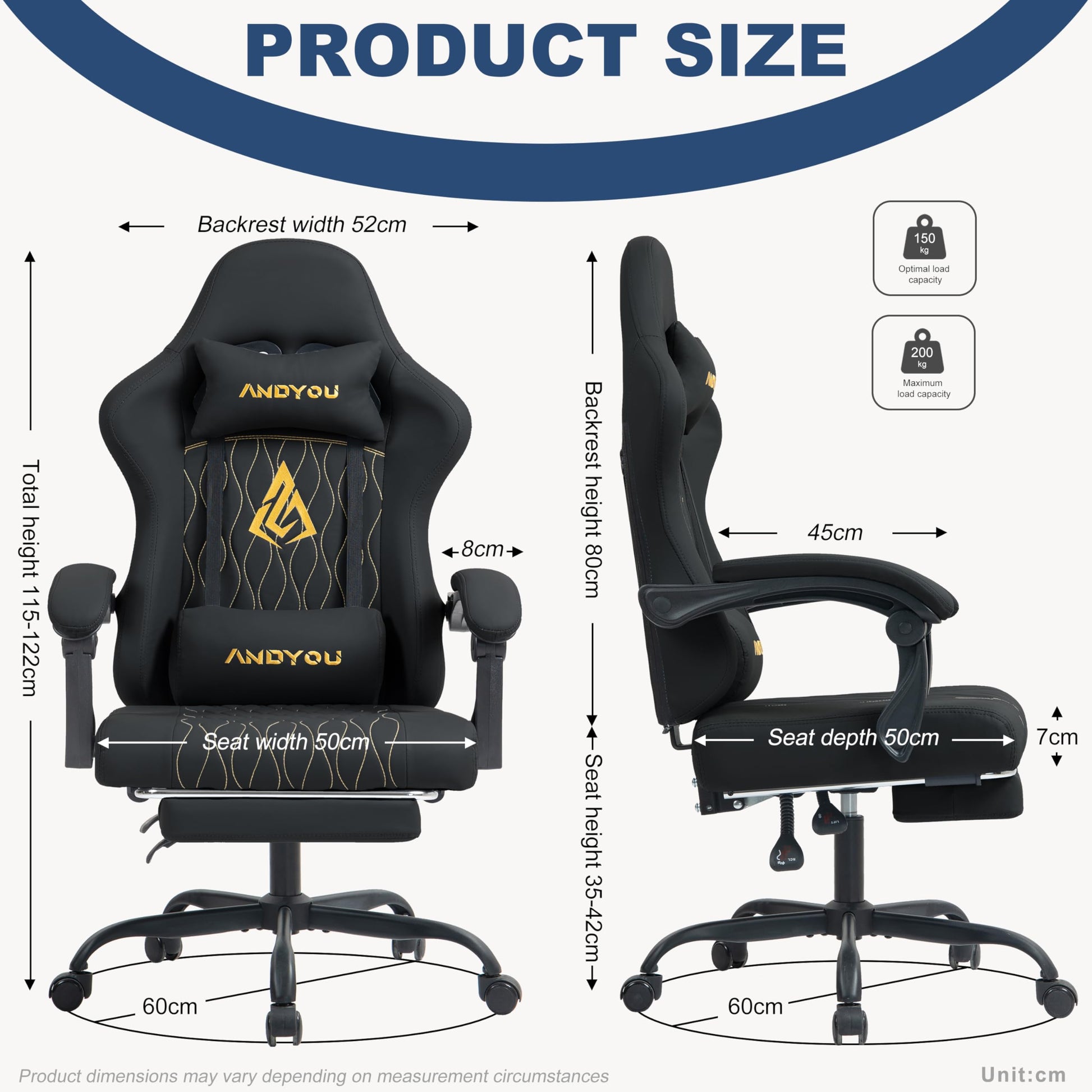 Andyou gaming chair with adjustable footrest, lumbar support, swivel design, PU leather, ergonomic computer chair for adults