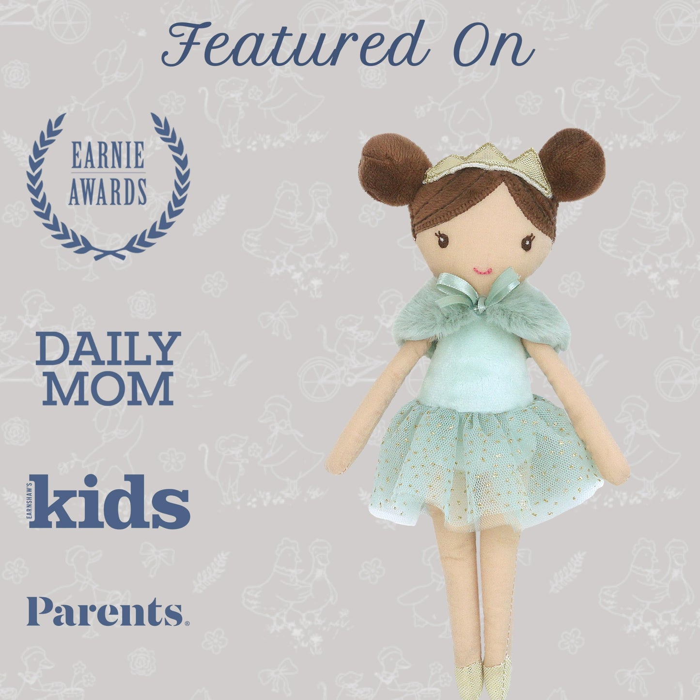 MON AMI Joelle The Princess Pocket Doll 10"/25 cm | Soft Plushie with Crown & Sparkly Dress | Mini Cuddly Doll for Playtime, Travel & All Ages