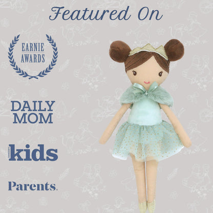 MON AMI Joelle The Princess Pocket Doll 10"/25 cm | Soft Plushie with Crown & Sparkly Dress | Mini Cuddly Doll for Playtime, Travel & All Ages