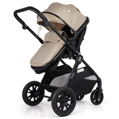 For Your Little One Cruise 3-in-1 Travel System with i-Size Car Seat, Stroller, 13kg Pram, Height Adjustable Handle, Pram, Newborn 0-4 Years Free Raincover and Cupholder (Dune Beige)