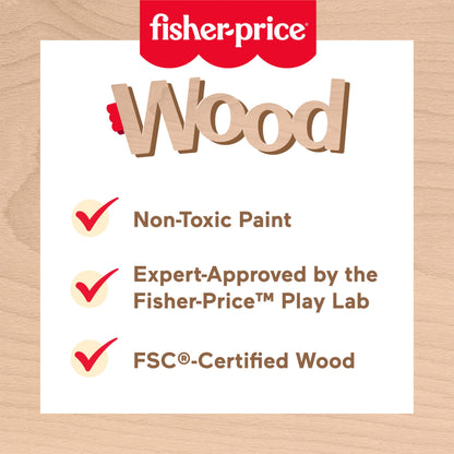 Fisher-Price Wood Preschool Toy Lift & Reveal Board with colorful sliding parts for early fine motor skill development in kids 3+