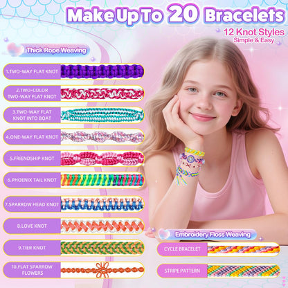 Euclidean Cube Bracelet Making Kit for Girls, 2 in 1 Fishtail Shape DIY Jewellery Making Kit, Arts and Crafts for Kids Age 6-12, Birthday Christmas Gifts for 6 7 8 9 10 11 12 Years Old Girls (Pink)