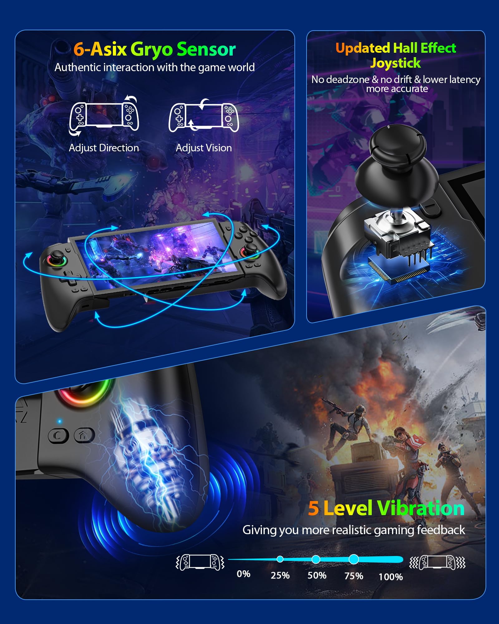 ZRZLMVP wireless Switch Pro controller with RGB lighting, hall effect joysticks, programmable functions, and vibration for Nintendo Switch.