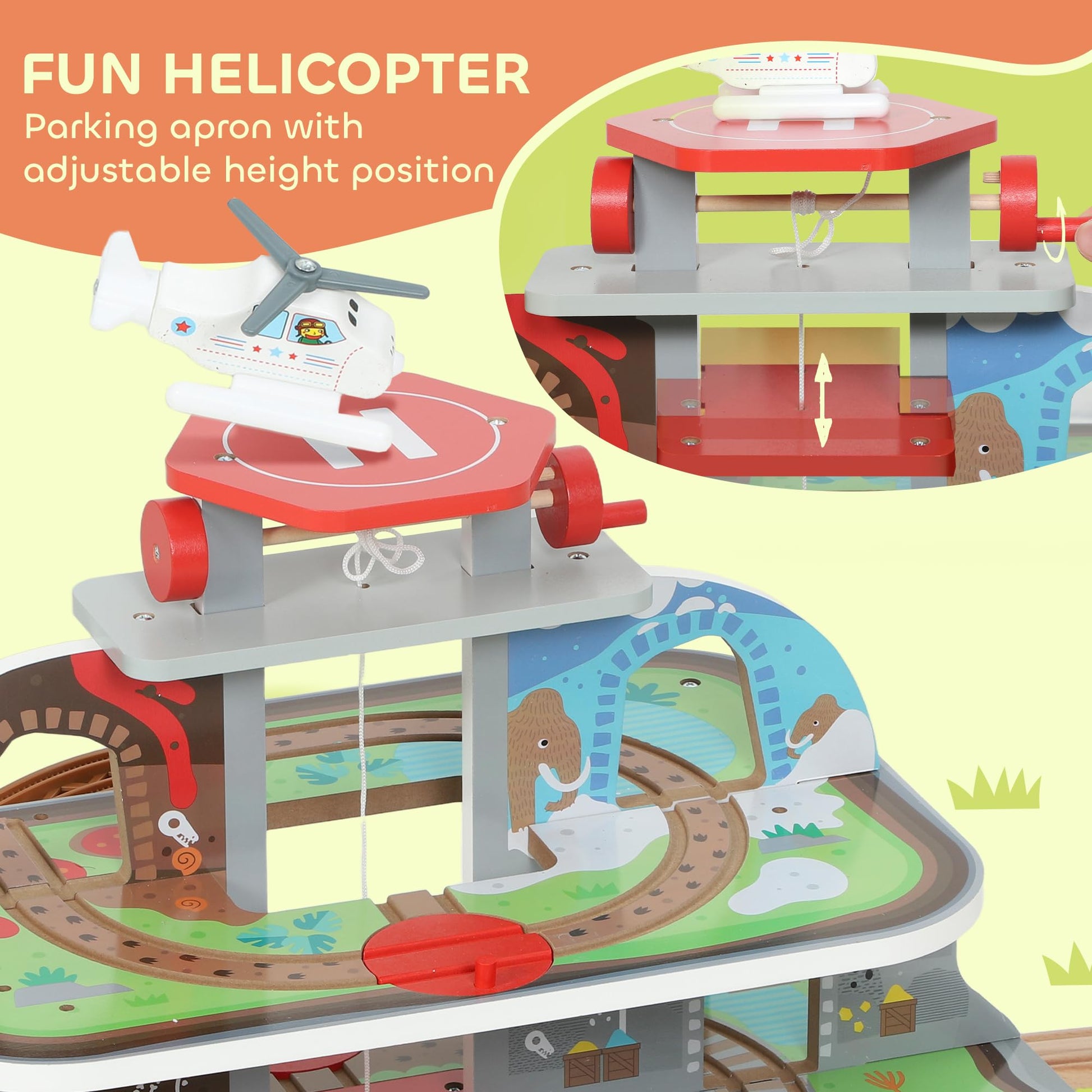 AIYAPLAY wooden train set with 79 pieces, mine theme, magnetic railway toys including crane and helicopter for kids aged 3+