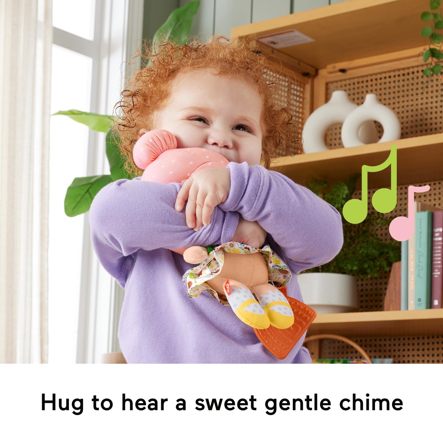 Fisher-Price baby sensory toy cuddle and chime first babydoll for infants 6+ months, soft fabric with colorful details