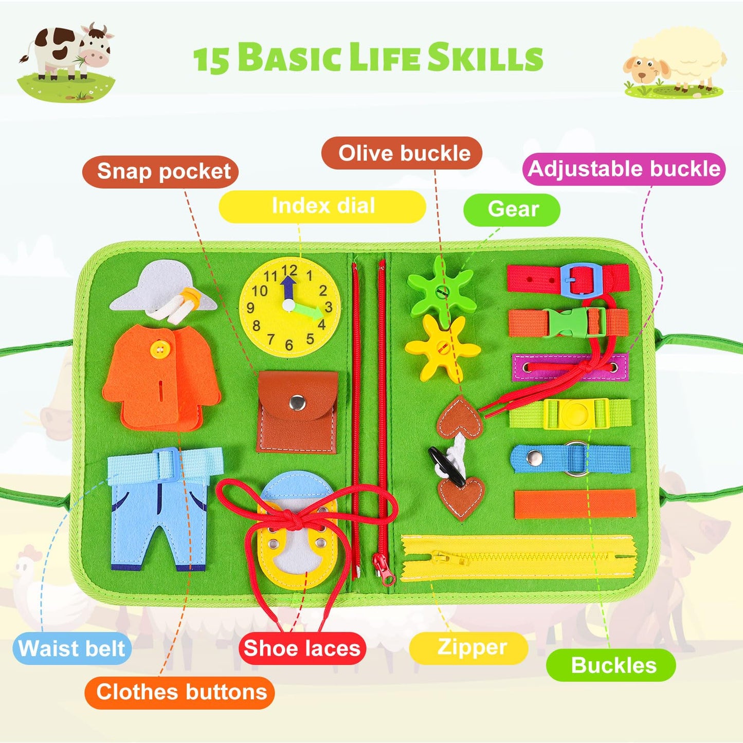 Lanjue Busy Board Sensory Toys for Babies, 6 in 1 Toddlers Toys Sensory Activity Board Preschool Educational Toys for Learning Fine Motor Skills Toddler Travel Toys for 1+ Year Old Girls Boys, Medium