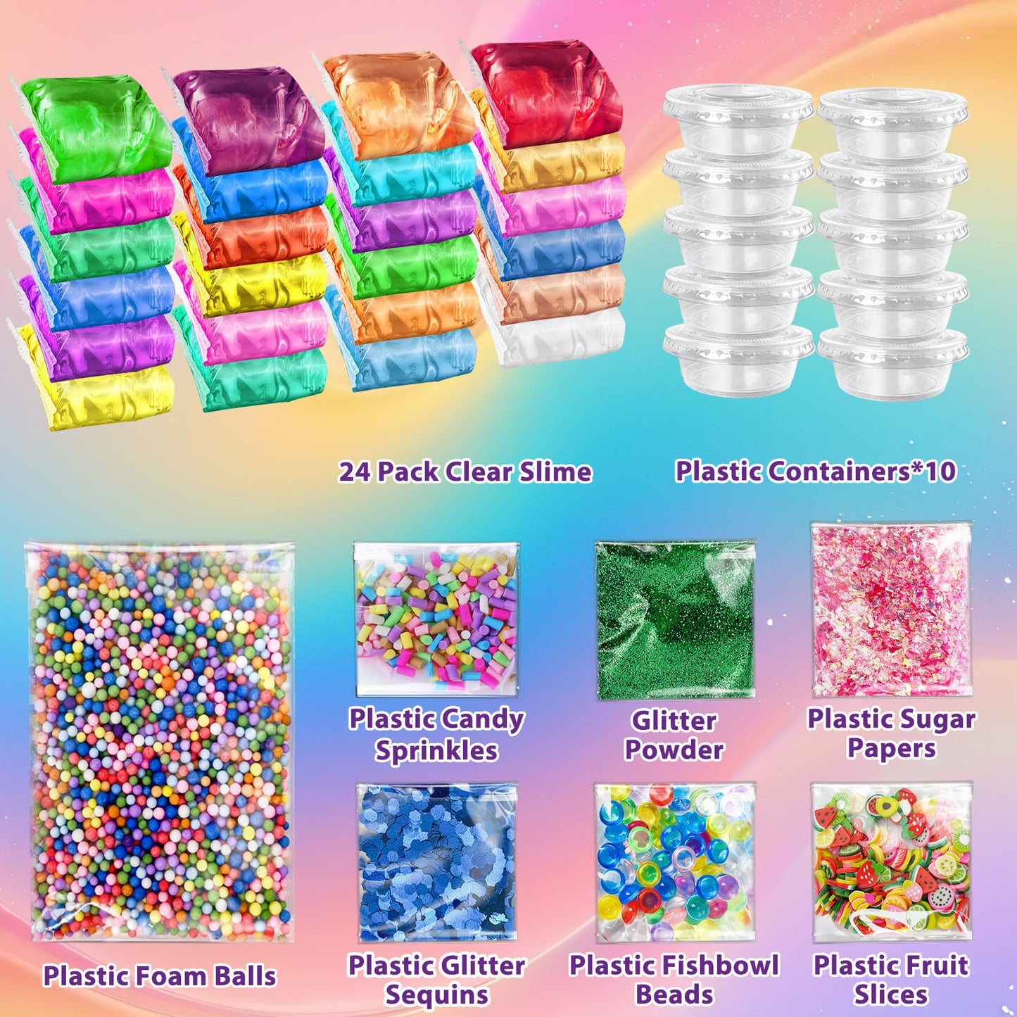 24-pack YOPINSAND DIY slime kit with premade clear slime, foam balls, glitter, and add-ins for kids ages 3-12.