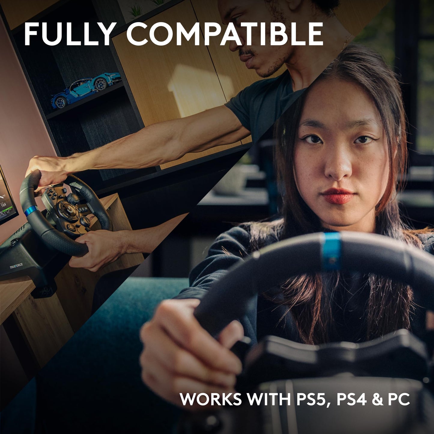 Logitech G G923 Racing Wheel and Pedals, TRUEFORCE up to 1000 Hz Force Feedback, Responsive Driving Design, Dual Clutch Launch Control, Genuine Leather Wheel Cover, for PS5, PS4, PC, Mac - Black