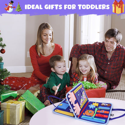TuDou busy board for toddlers with colorful sensory activities, perfect for fine motor skills and preschool learning.