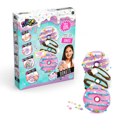 Vibrant red slime donuts from So Slime Sensations Sugary Crush Donuts kit, colorful and fun slime treat for kids ages 6 and up.