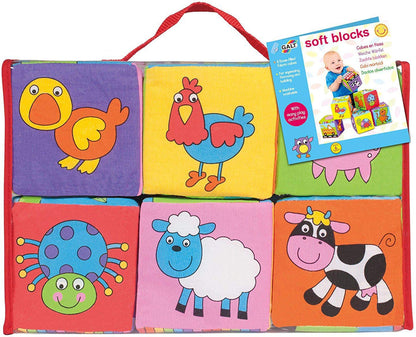 Galt Soft Blocks - Fun Design Baby Sensory Toys - Foam Filled, Machine Washable Soft Play Building Blocks - For Early Years Development, Motor Skills and Hand Eye Coordination - Ages 6 Months Plus