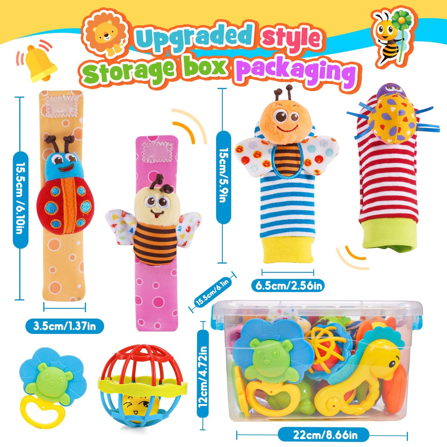 Wootoyz Baby Toys for 0 3 6 9 12 Months Babies,Infant Toys for 0-12 Months Newborn Toys Baby Rattle Sensory Toys for Babies 6-18 Months Wrist Socks with Box Set 0-6 Months Baby Gift Baby Rattle Socks