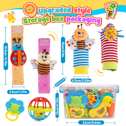 Wootoyz Baby Toys for 0 3 6 9 12 Months Babies,Infant Toys for 0-12 Months Newborn Toys Baby Rattle Sensory Toys for Babies 6-18 Months Wrist Socks with Box Set 0-6 Months Baby Gift Baby Rattle Socks