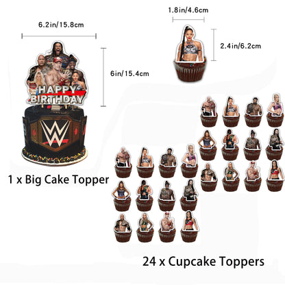 Wrestlinss Birthday Party Decorations Wrestling Party Supplies, Happy Birthday Banner, Balloons, Cake Toppers Decoration Cupcake Toppers