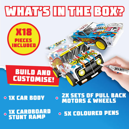 BLADEZ Hot Wheels Custom Racers, DIY Twin Pack, Make Your Own/Build Your Own, Pull Back Vehicles for kids, Customisable with pens and stickers, Creative Maker Kitz by Bladez Toyz