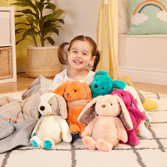 B. toys – 12-Inch Plush Bunny – Super Soft Stuffed Animal – Washable Rabbit Toy – for Babies, Toddlers, Kids – Happy Hues – Coral Cutie Orange Bunny – 0+ Months